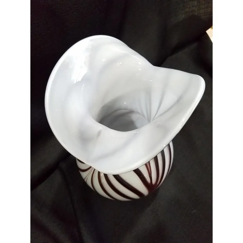 Vintage Hand-blown White & Dark Cherry Vase